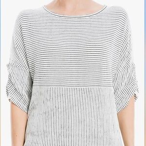 Max Studio Black and White Striped Short Sleeve Top
